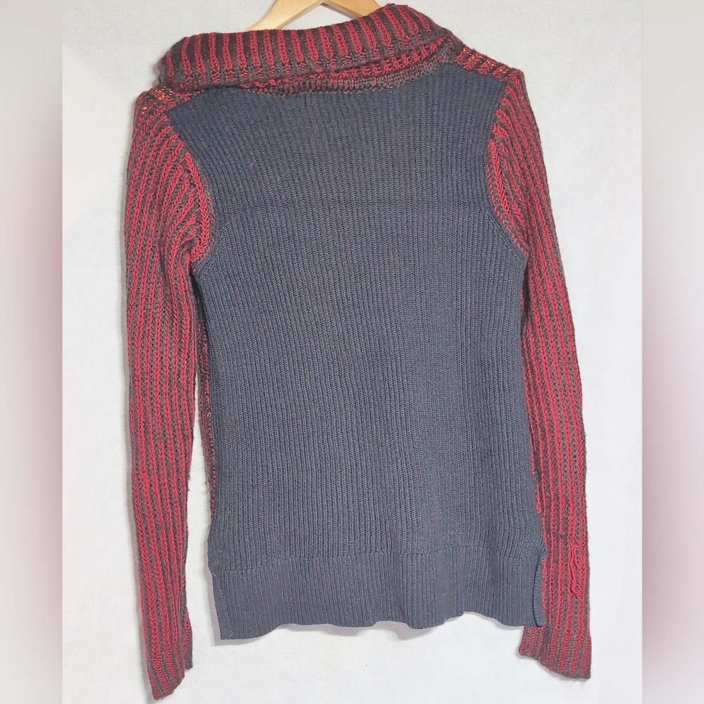 DKNY Cotton Acrylic Sz L Red and Black Striped Cowl Neck Sweater - Picture 4 of 8